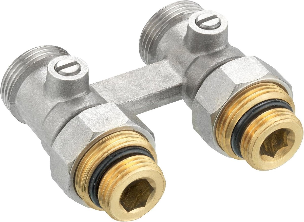 Kraanblok voor ventielradiatoren, zelfdichtend, afsluitbaar, 1/2 inch x 3/4 inch AG, doorgangsvorm