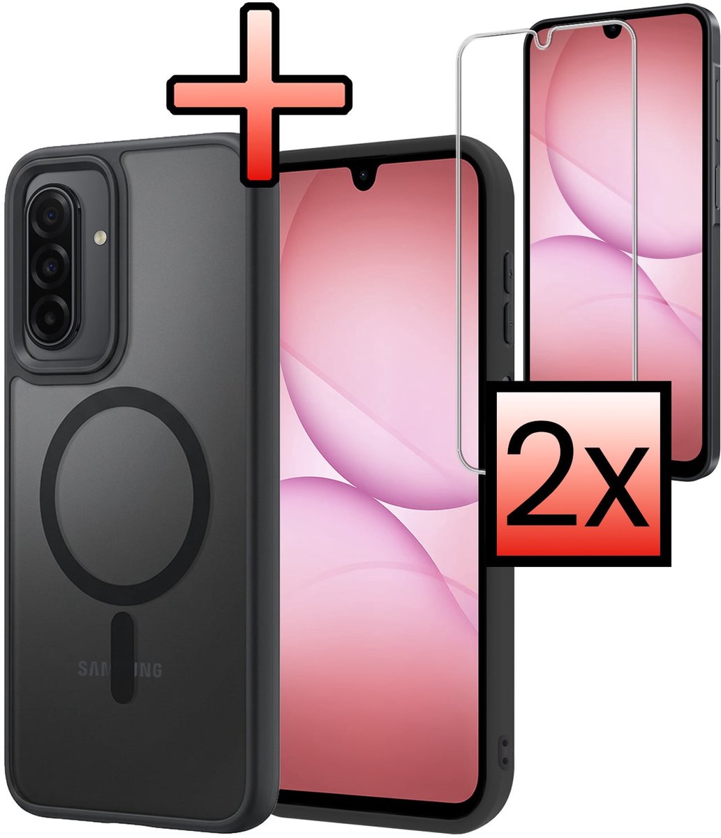Hoesje - Met 2x Screenprotector - Geschikt voor Samsung Galaxy A17 - Magsafe Compatible - Sterk & Shockproof - Back Cover - Shock Proof Case - Telefoon Hoes - Zwart
