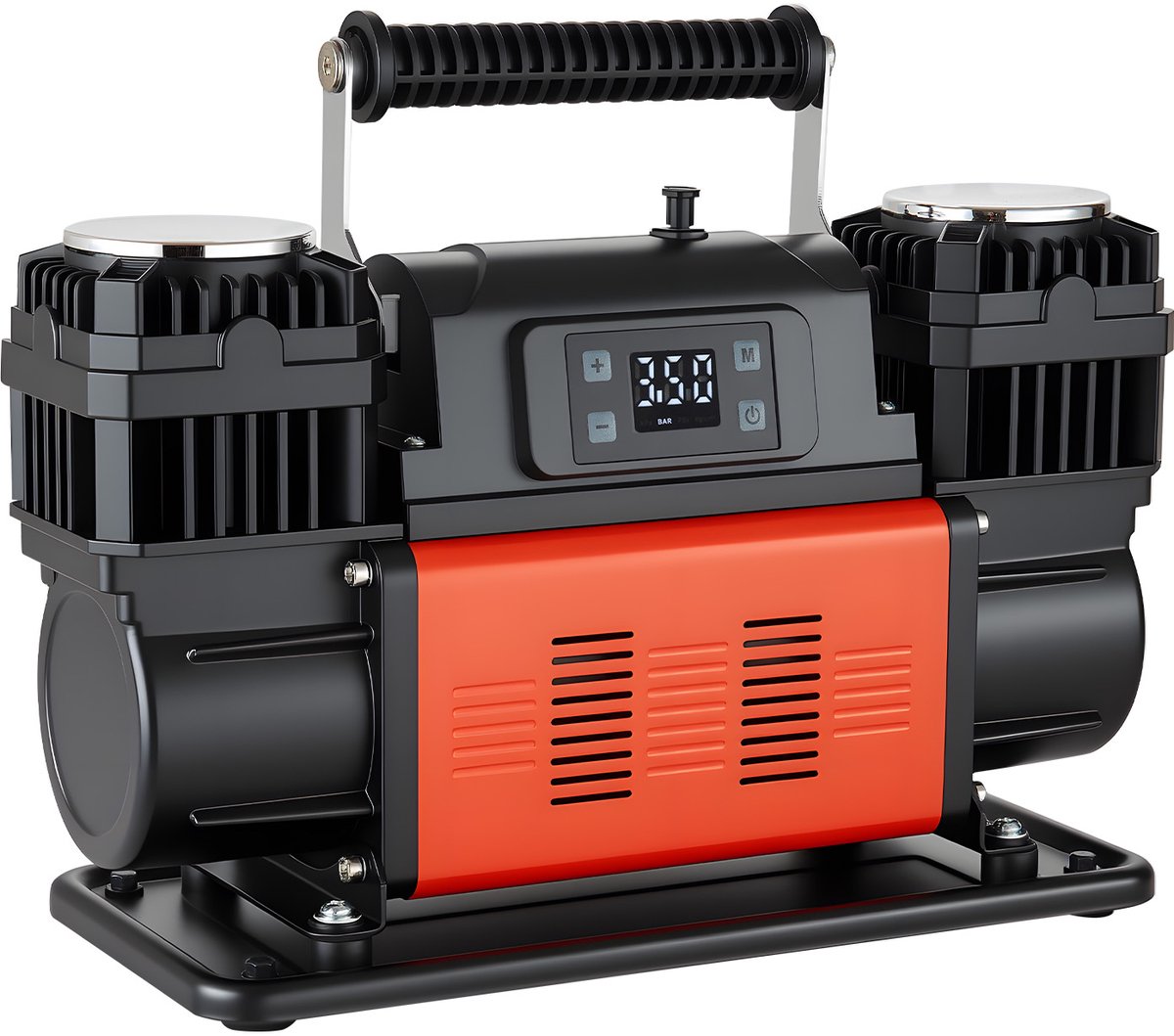 Tweecilinder Luchtcompressor, 300 L/min, Bandenpomp met Automatische Uitschakeling, 12 V, 10,3 bar, Draagbare Luchtpomp met Lcd-Display en Adapters voor Vrachtwagens, Auto's, Suv's, Terreinwagens en Campers