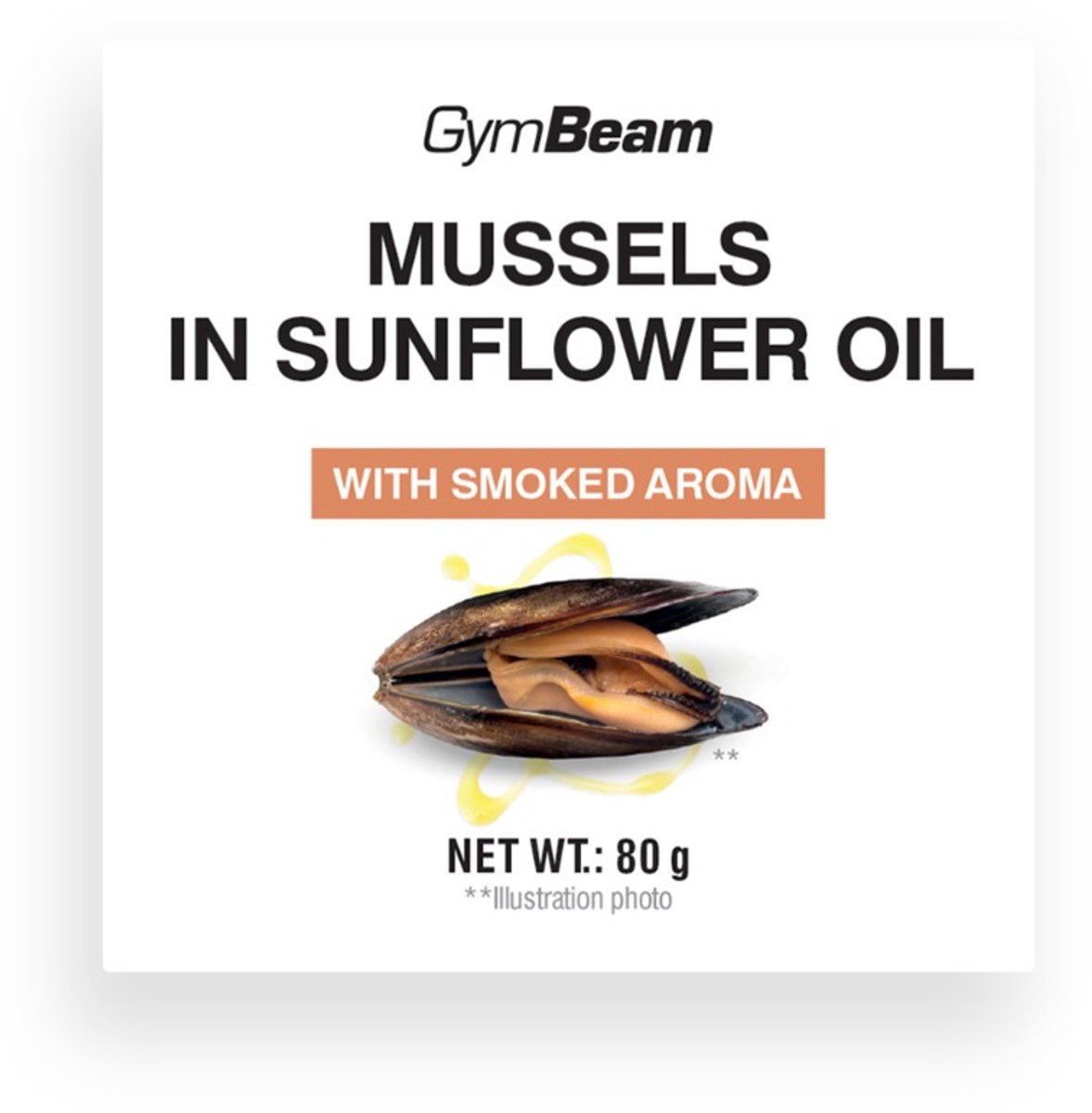 GymBeam Mosselen in zonnebloemolie met gerookt aroma 80 g