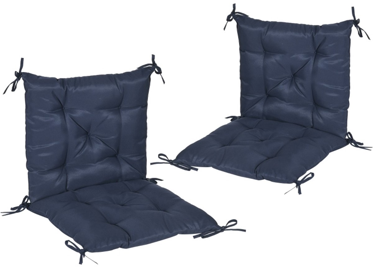 REDOM - Zitkussen - 2er-Set - Met bindebanden - Schuimvulling - Water- en vuilafstotende stof - Binnen en buiten - Polyester - Blauw - 98 x 50 x 8 cm