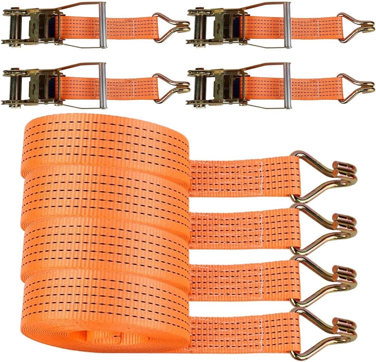 Spanbanden set - Wielvastzetbanden aanhanger - Lading Zekeren - Met Karabijnhaken - 4-delig - Zwart