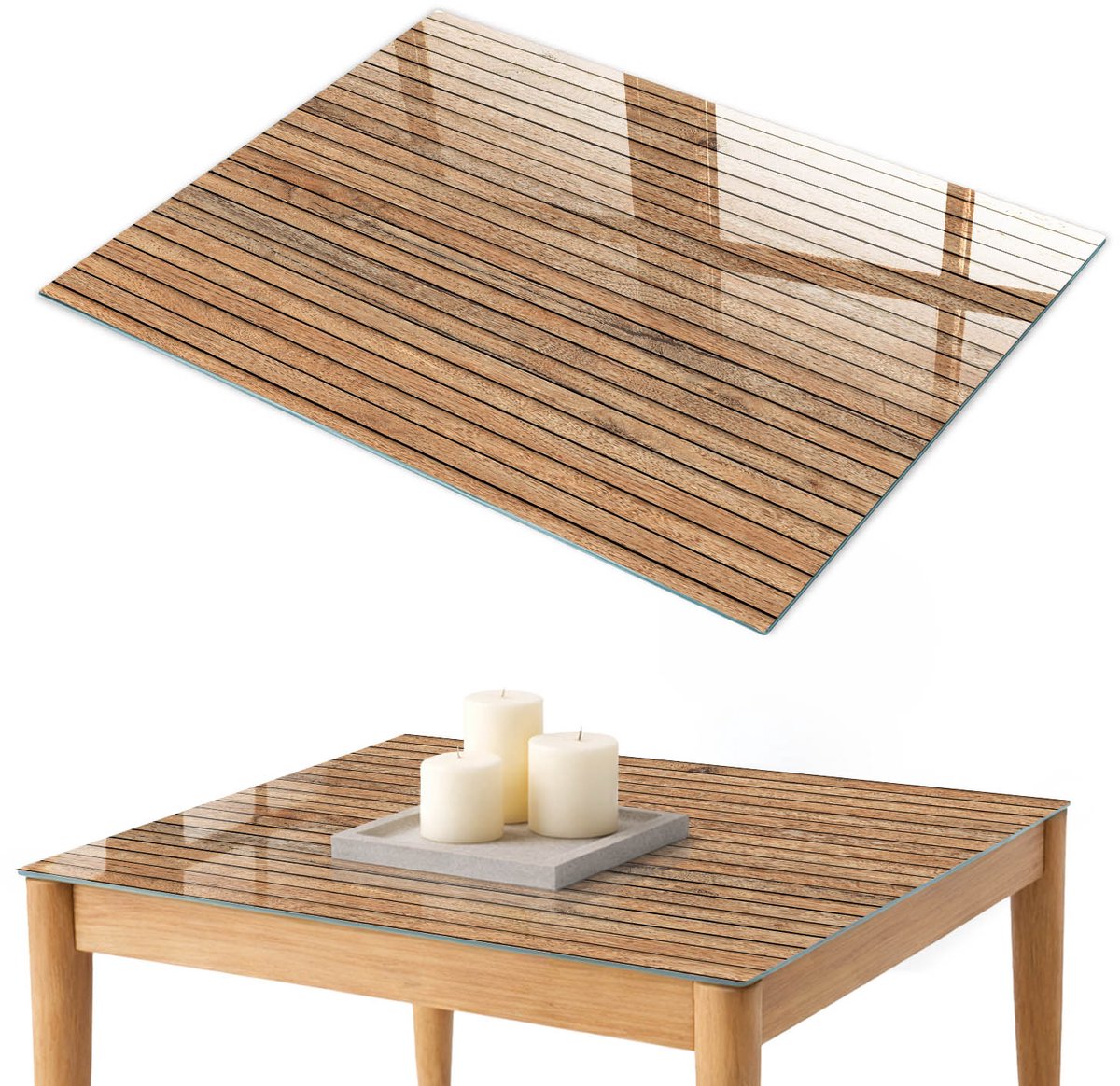 ArtPrintCave Houtstructuur Glazen Tafelblad 100x70 cm - Tafelblad Rechthoek - Bruin Glazen Eettafel - Texturen Glazen Eettafel