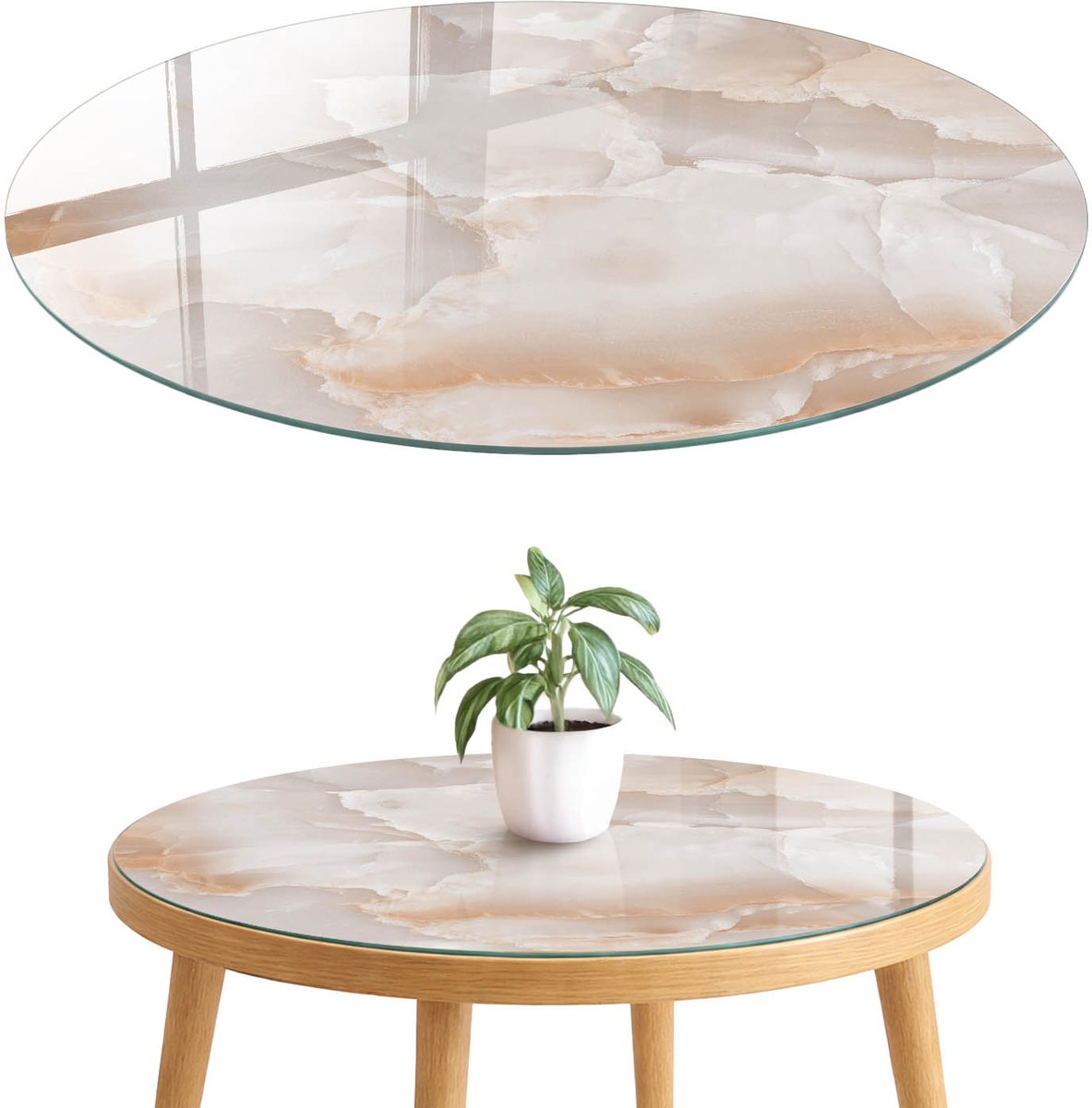 ArtPrintCave Marmerpatroon Glazen Tafelblad fi70 cm - Tafelblad Rond - Beige Keukentafel - Texturen Terrastafel