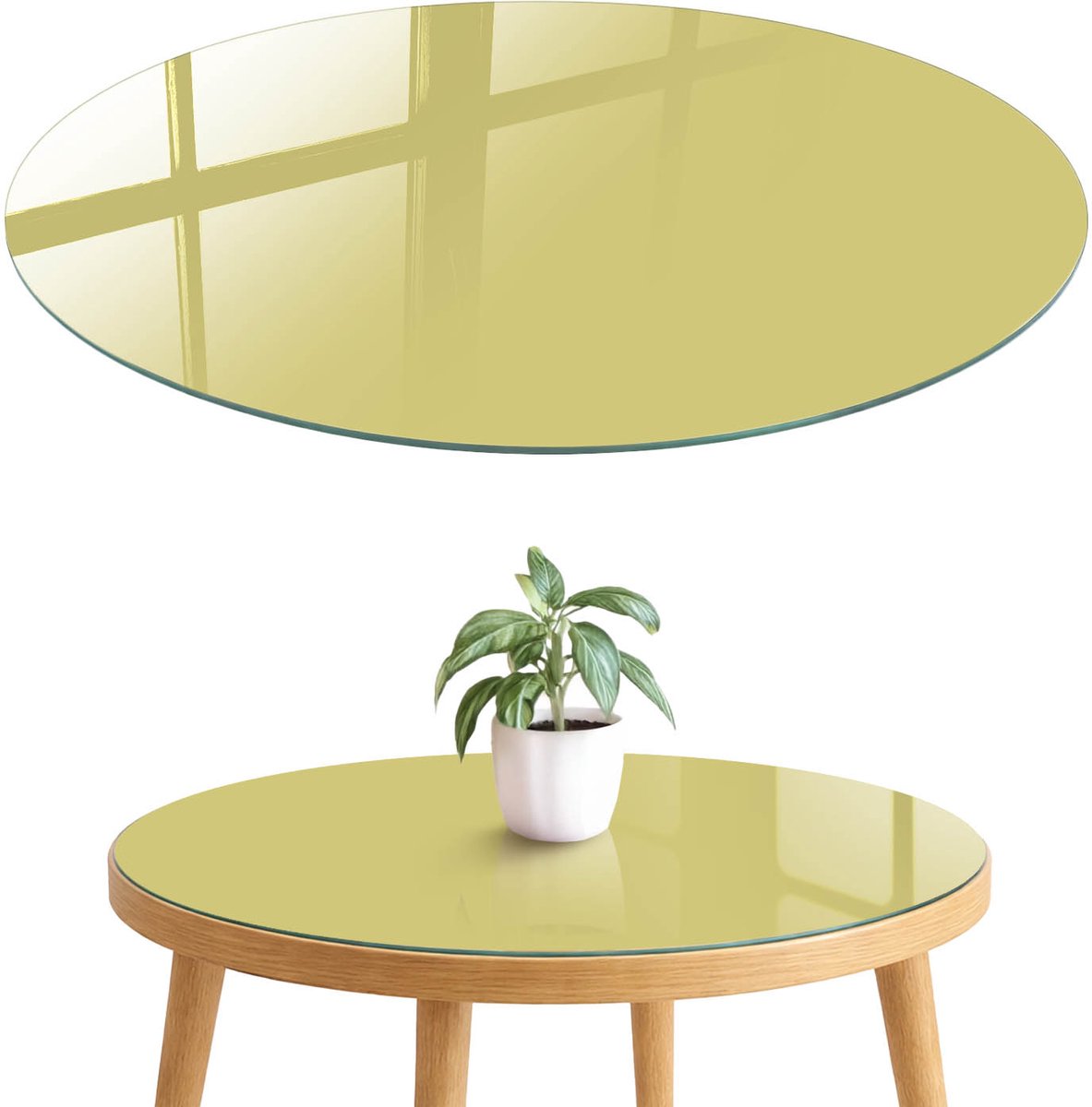 ArtPrintCave Lichte mosterd Glazen Tafelblad fi70 cm - Tafelblad Rond - Geel Glasplaat - Achtergronden en patronen Keukentafel