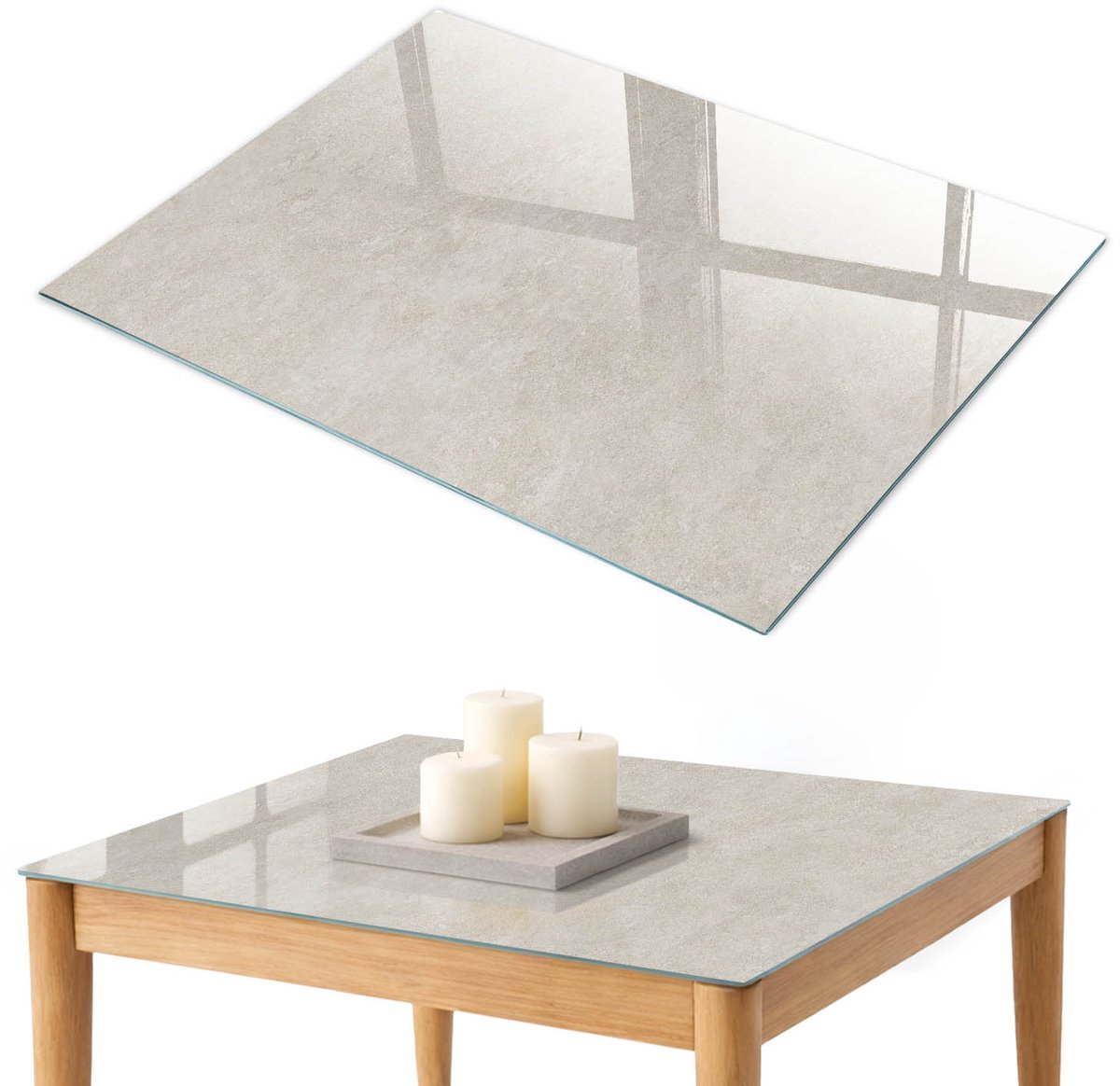 ArtPrintCave Neutrale elegantie Glazen Tafelblad 100x70 cm - Tafelblad Rechthoek - Beige Glazen Eettafel - Texturen Eettafel Met Glasplaat