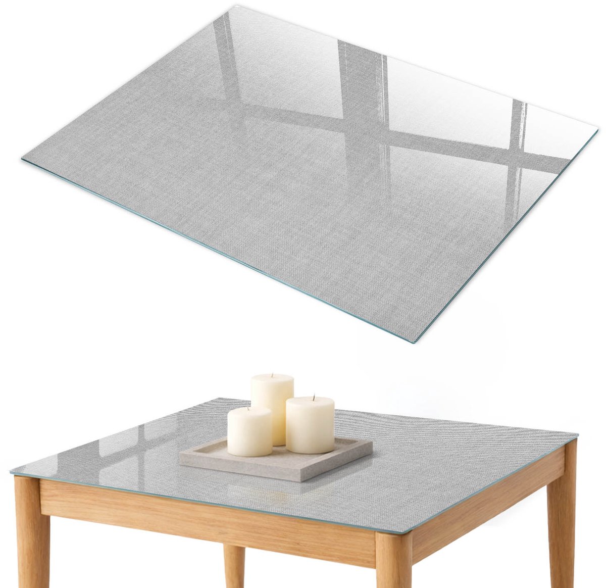 ArtPrintCave Grijze stof Glazen Tafelblad 100x70 cm - Tafelblad Rechthoek - Grijs Keukentafel - Textuur Glazen Eettafel