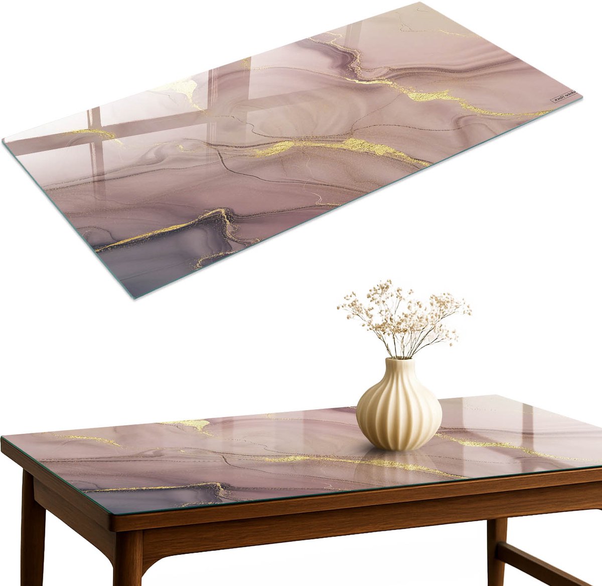 ArtPrintCave Subtiele elegantie Glazen Tafelblad 120x60 cm - Tafelblad Rechthoek - Beige Tafelblad Glas - Abstractie Glasplaat