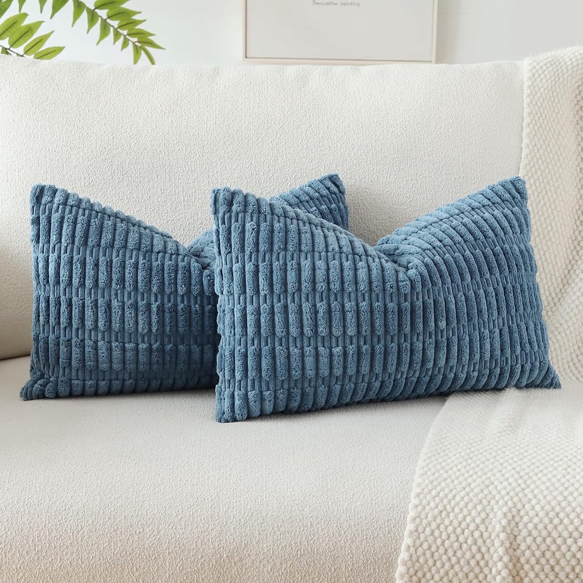 Set van 2 Zachte Corduroy Kussenhoezen, Moderne Decoratieve Kussens voor Bank en Slaapkamer, Malachiet Blauw 30 x 50 cm 12 x 20 Inch