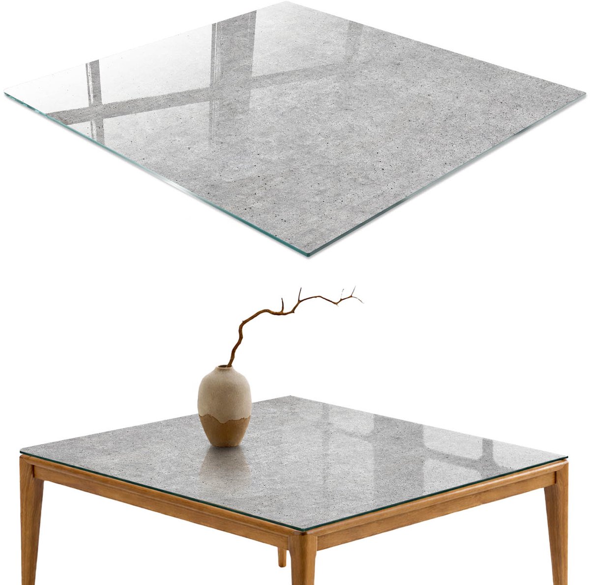 ArtPrintCave Betonpatroon Glazen Tafelblad 60x60 cm - Tafelblad Rechthoek - Grijs Glazen Eettafel - Texturen Tafelblad Glas