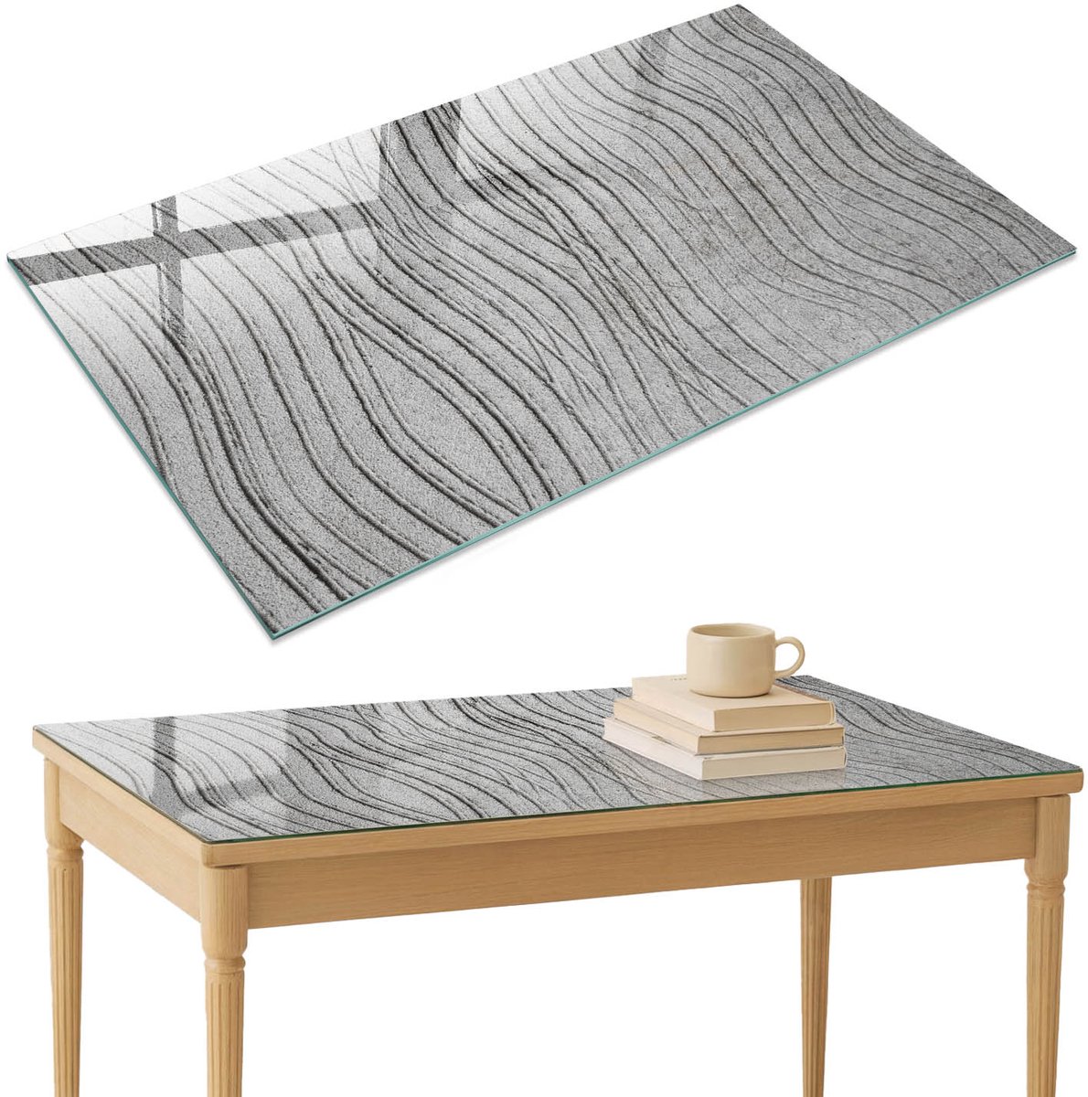 ArtPrintCave Achtergrondgolven Glazen Tafelblad 120x80 cm - Tafelblad Rechthoek - Grijs Keukentafel - Texturen Glasplaat