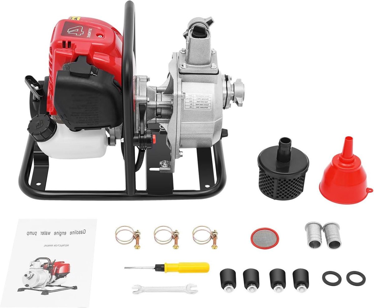 Benzine waterpomp - Vuilwaterpomp Motorpomp - Ontwatering Irrigatie - Viertakt motor - 135 m3/h - Zilver rood zwart