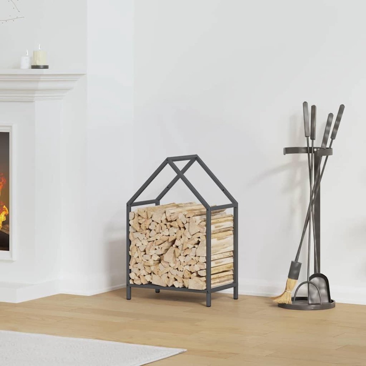 Brandhoutrek - Haardhouthouder Houtopslag - Haardhout Opslaan - Grote Capaciteit - 40x25x60 cm - antraciet