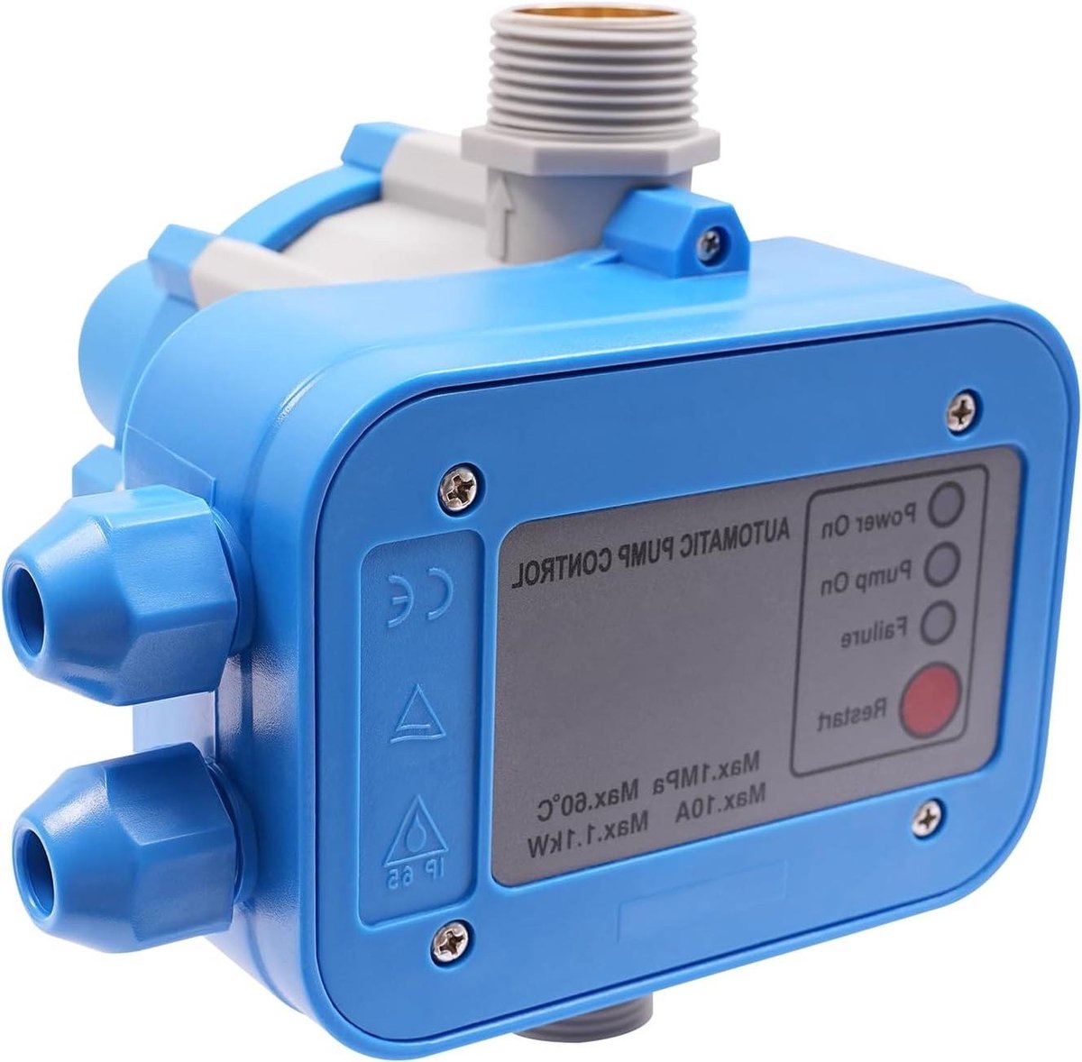 Drukschakelaar Pompbesturing - Automatische Pompregelaar - Waterdruk Stabiliseren - Koperen Terugslagklep - IP65 - Blauw