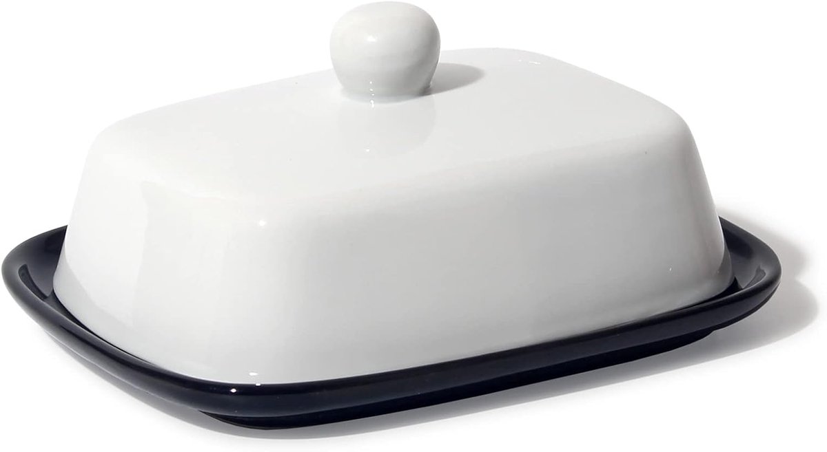 Keramische botervloot porselein deksel, 250g, zwart/wit, vaatwasmachinebestendig