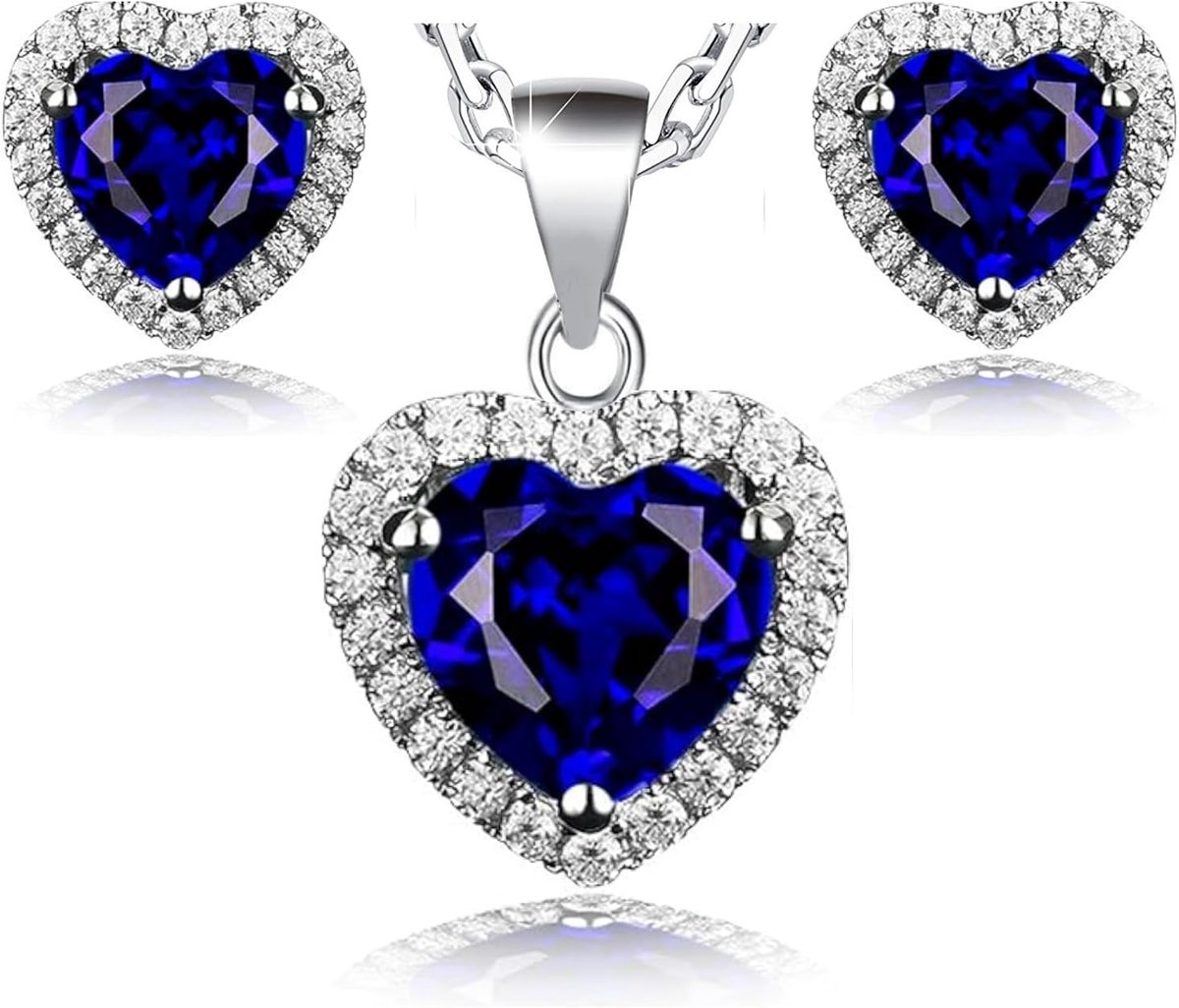 Azuria Dames 18 kt Witgoud Verguld Harts Zirkonia Kristallen Set Hart Hanger Ketting 45 cm Oorknopjes voor Vrouwen en Meisjes
