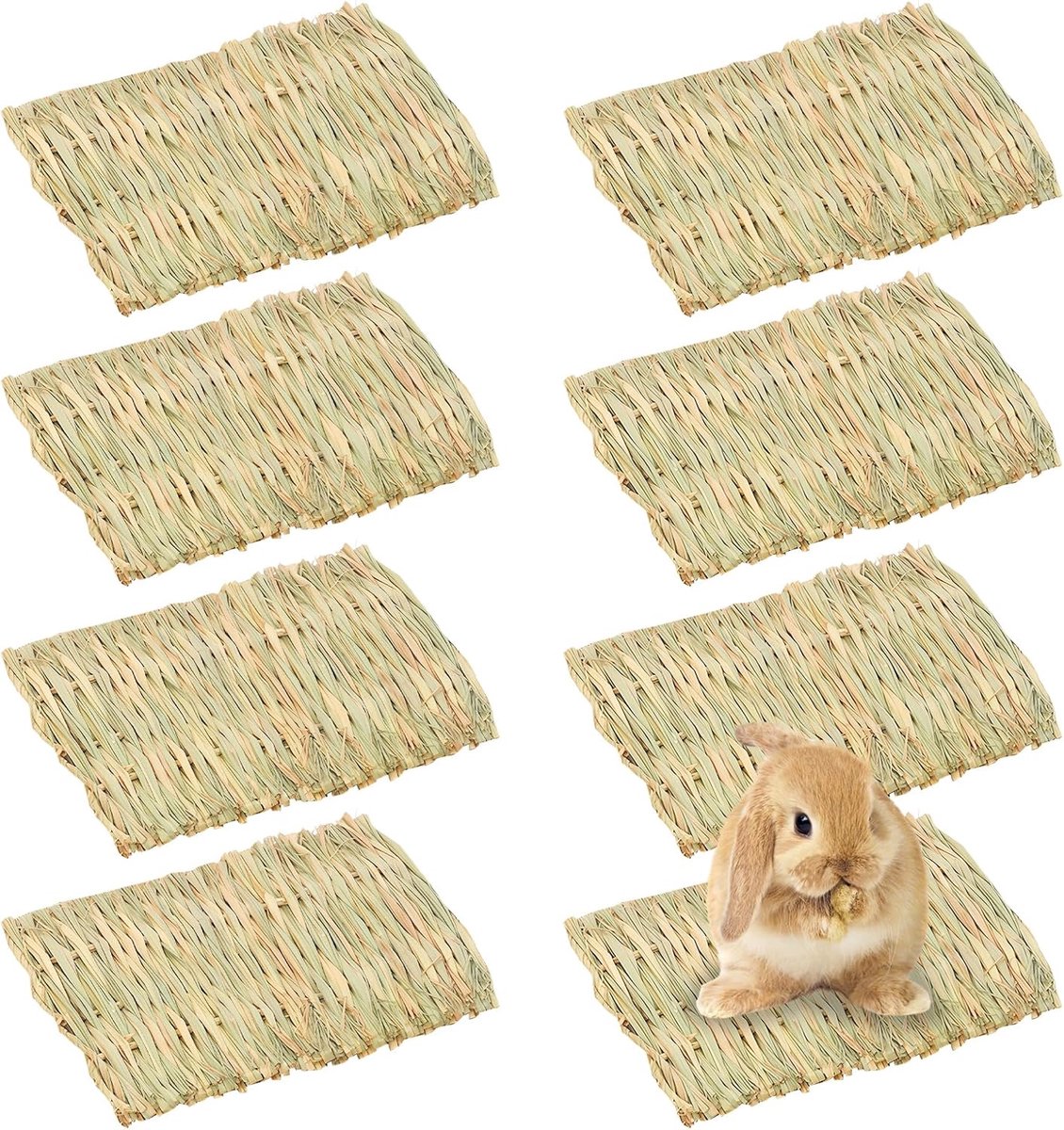 8 stuks grasmat voor kleine dieren 20×28cm, konijn grasmatten, konijnenbed van natuurgras, dier kauwspeelgoed, geweven voor hamsters, konijnen, cavia's en andere kleine dieren