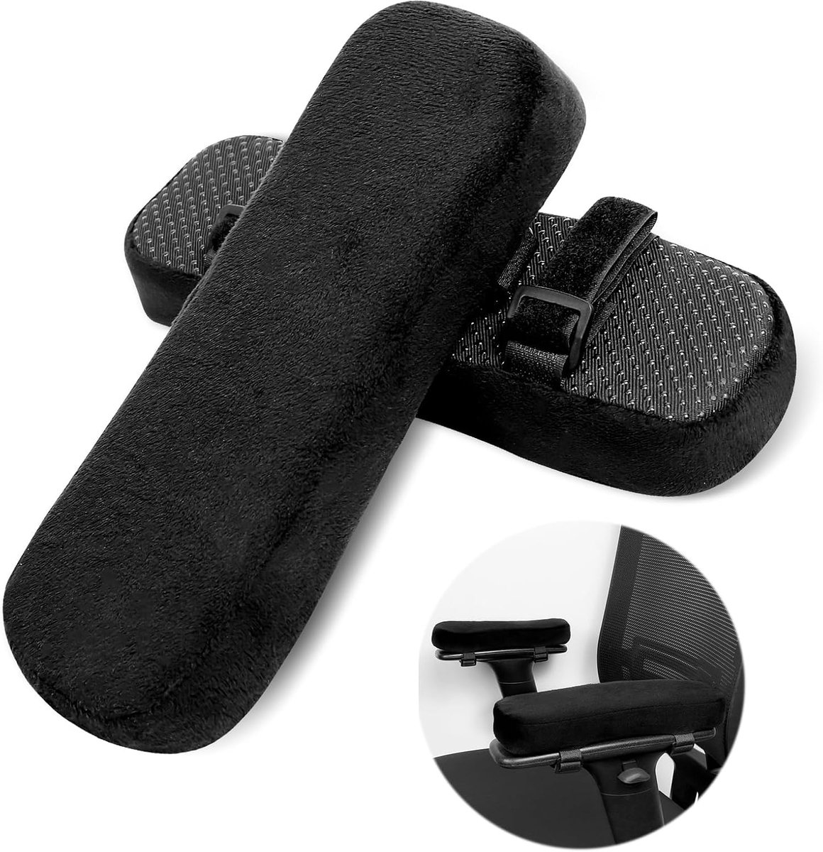 2 stuks armleuningbeschermers voor bureaustoel, ergonomische armleuningen, afneembaar universeel kussen, met gel-traagschuim, ter ontlasting van de elleboogdruk (zwart)