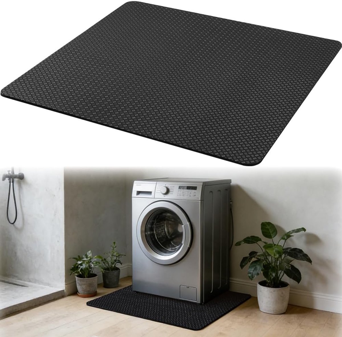 Anti-trillingsmat aan beide zijden, antislip, lichtgewicht, waterdicht, vloermat, koelkast voor droger en wasmachine, zwart