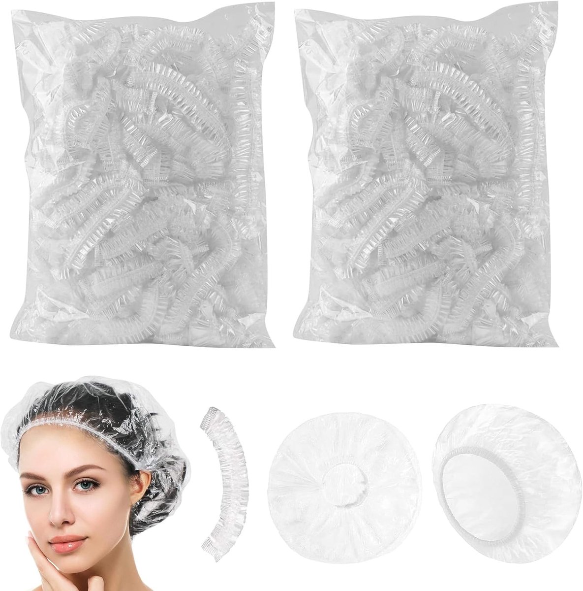 Douchemuts Wegwerp 200 Stuks Waterdicht Transparant Kunststof | Elastische Haarkap, Herbruikbaar, 20-52 cm, Voor Salon Spa Reizen Hotel Thuisgebruik