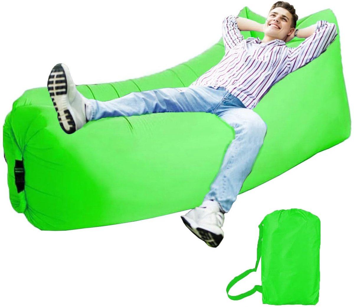 Omgoods - Air Bean Bag Sofa voor Buiten - Opblaasbare Strandstoel met Draagtas (Groen)