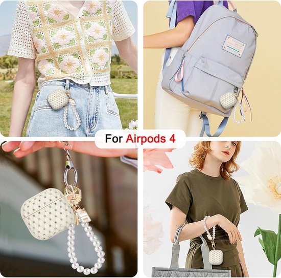 compatibel met Airpods 4e generatie met parel-sleutelhanger, beschermhoes met glinsterend diamantpatroon voor vrouwen, krasbestendige TPU-behuizing, schokbestendig, stofdicht, van compatibel — afbeelding 4