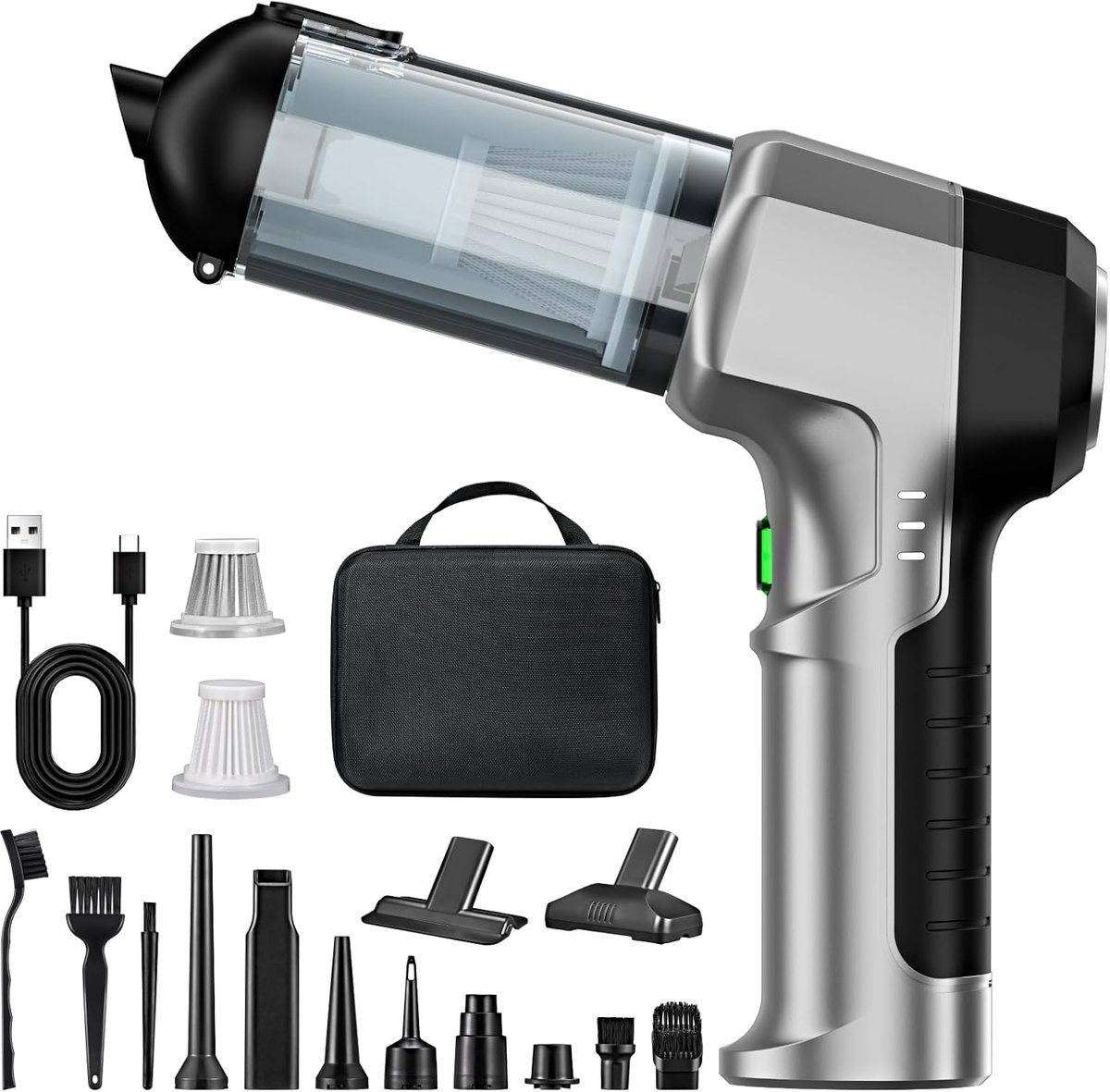 Handstofzuiger, accu, 4-in-1, sterke autostofzuiger, 25000 Pa, 3 versnellingen, 220.000 omw/min, handstofzuiger, draadloos, elektrische stofventilator, perslucht voor auto, keuken, pc, bank