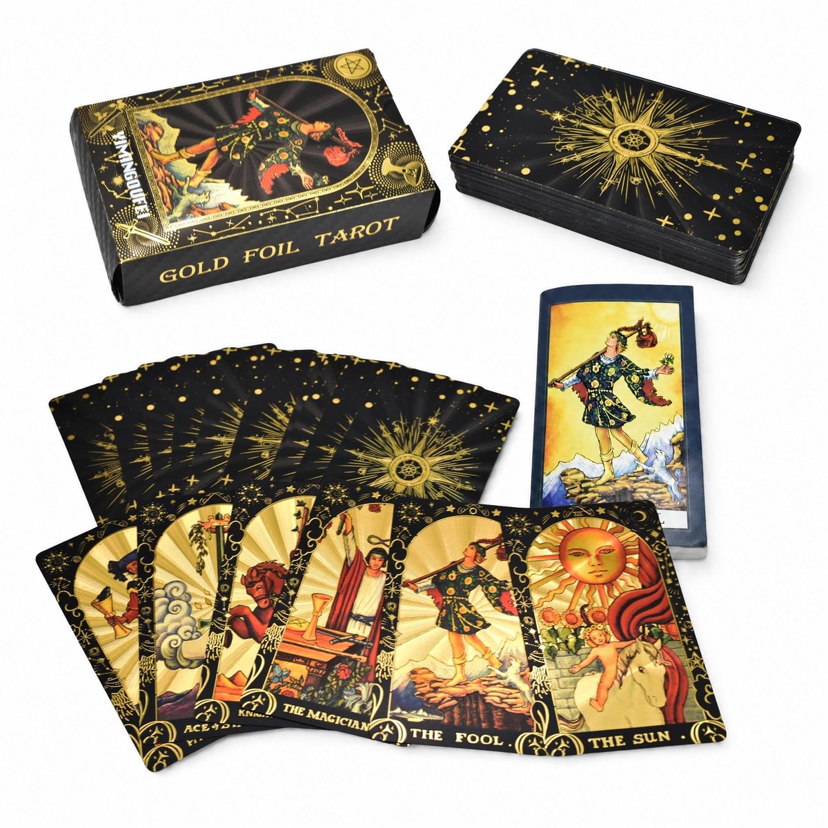 Omgoods - Black-Gold Tarot Deck met 78+2 Kaarten en Handleiding