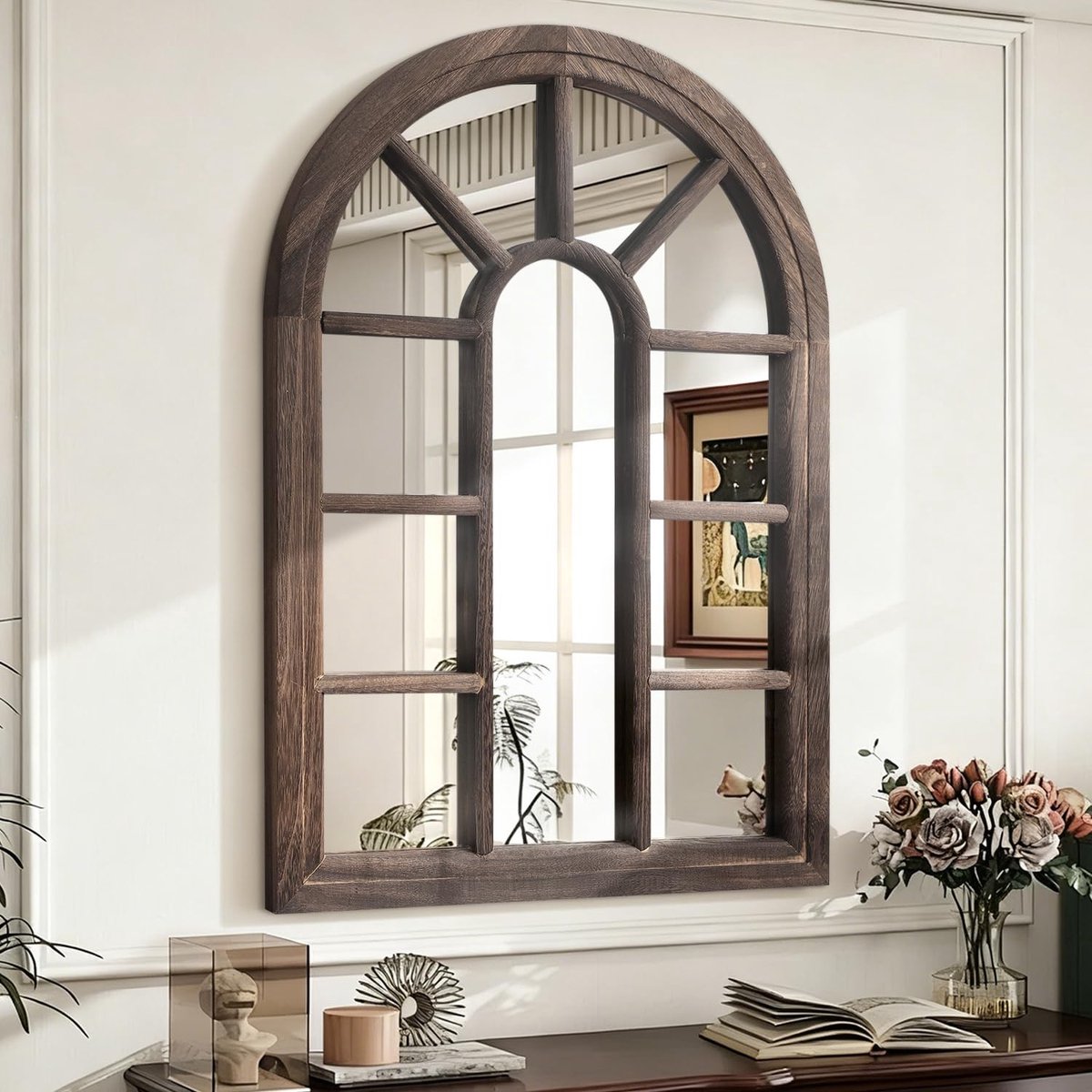 Omgoods - Arch Wandspiegel - Grote Houten Decoratieve Spiegel voor Hal en Slaapkamer - 70 x 50 cm