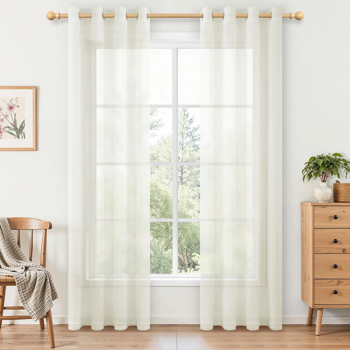 Omgoods - Crème Transparante Gordijnen met Oogjes - 140 x 200 cm - Set van 2