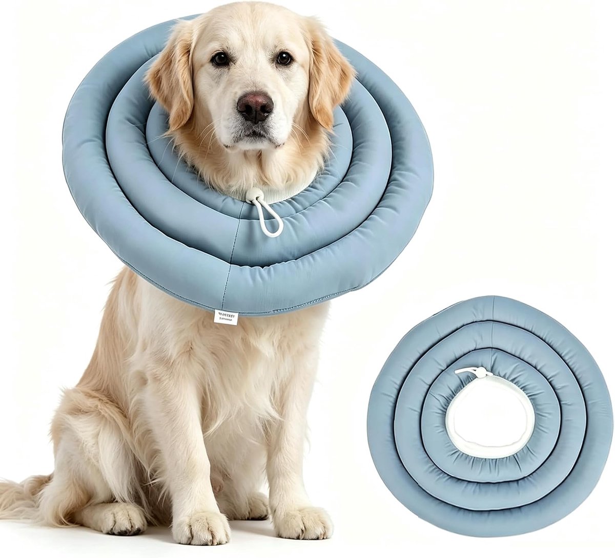 zacht, voor nek- en bovenlichaamwonden, zachte gevoerde kraag, waterdichte hondenkraag, lekbescherming met trekkoord, hondenhalsband na operatie, stofblauw, XXL