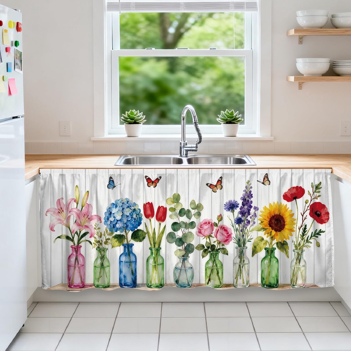 Omgoods - Kamerplanten Kastgordijnen 130 cm met Bloemenpatroon voor Keuken en Slaapkamer