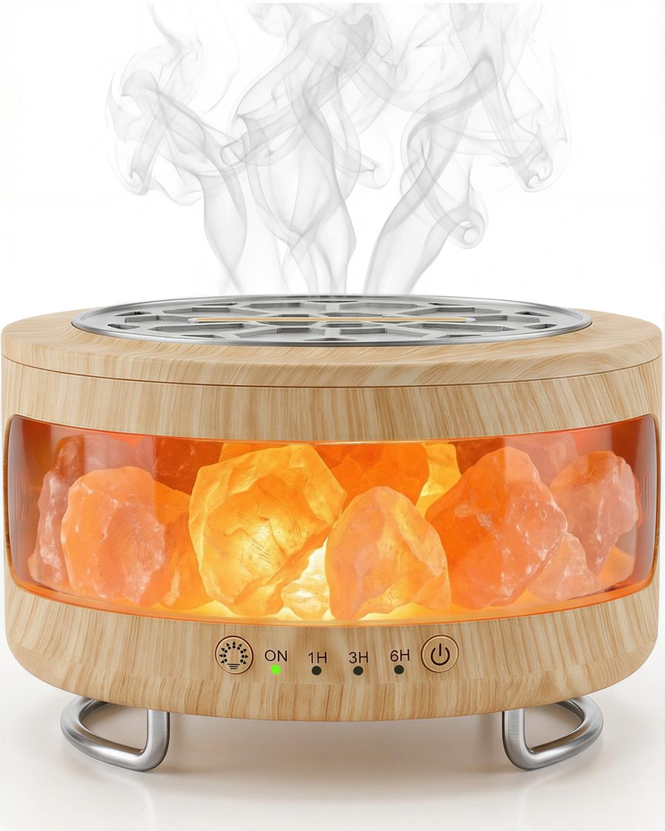 Omgoods - 4-in-1 Ultrasonic Essential Oil Diffuser met Himalaya Zoutlamp