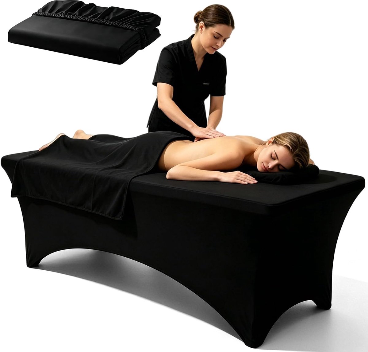 tafelkleed: 183 × 76 × 76 cm rekbaar rechthoekig tafelkleed, spanhoes massagetafel voor spa, schoonheidssalon en feest, banket, huwelijksevenement, tentoonstelling, buiten (zwart)