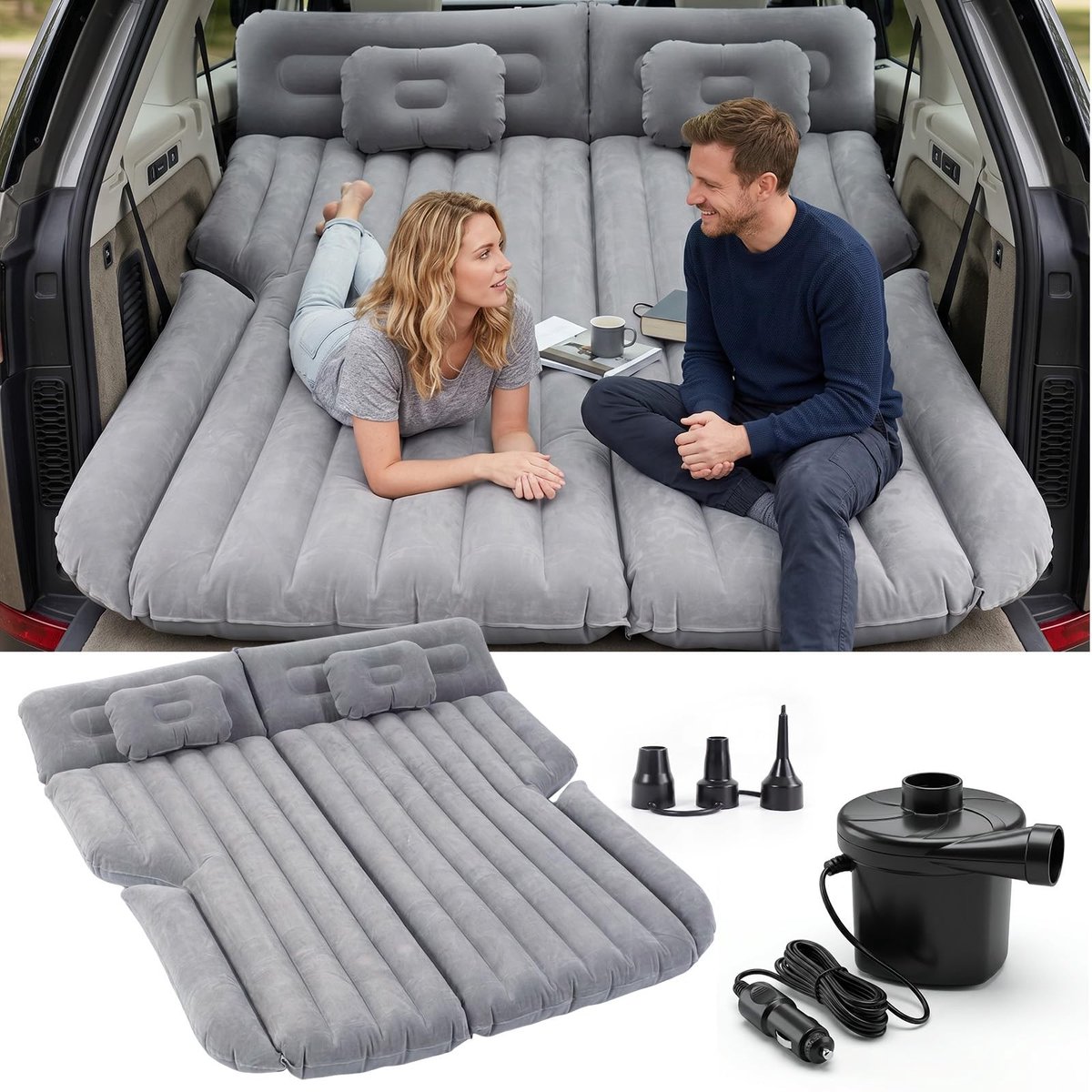 Omgoods - Automatische SUV Luchtmatras met 12 V Luchtpomp - Ideaal voor Camping en Roadtrips voor 2-3 Personen