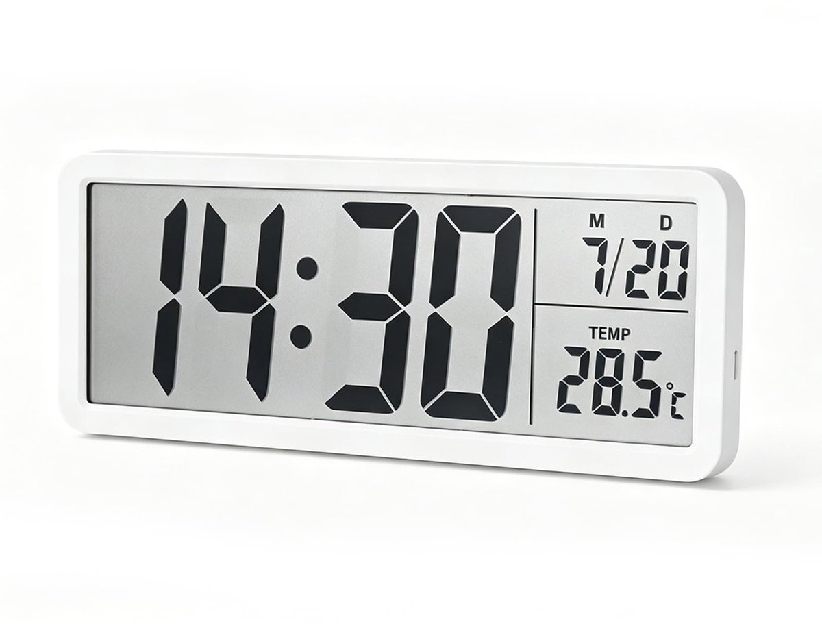 Omgoods - Digitale Wandklok met Temperatuur en Datum - Kleine Witte Klok