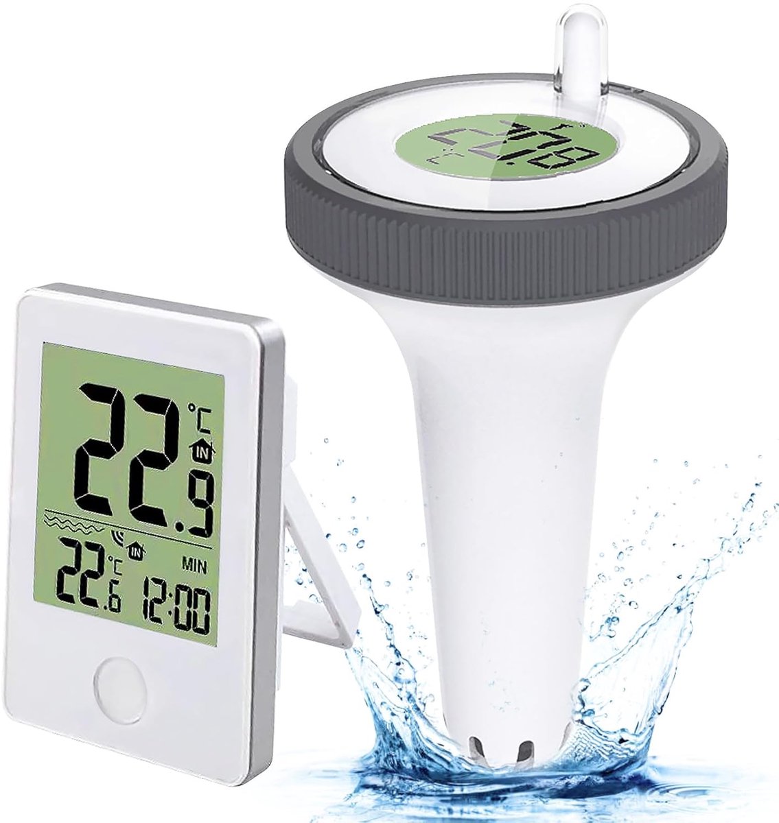 thermometer voor zwembaden, digitale zwembadthermometer met zwembadsensor, lcd-display en temperatuur, luchtvochtigheidsmonitor, drijvende thermometer voor badkuipen, visbakken, vijver