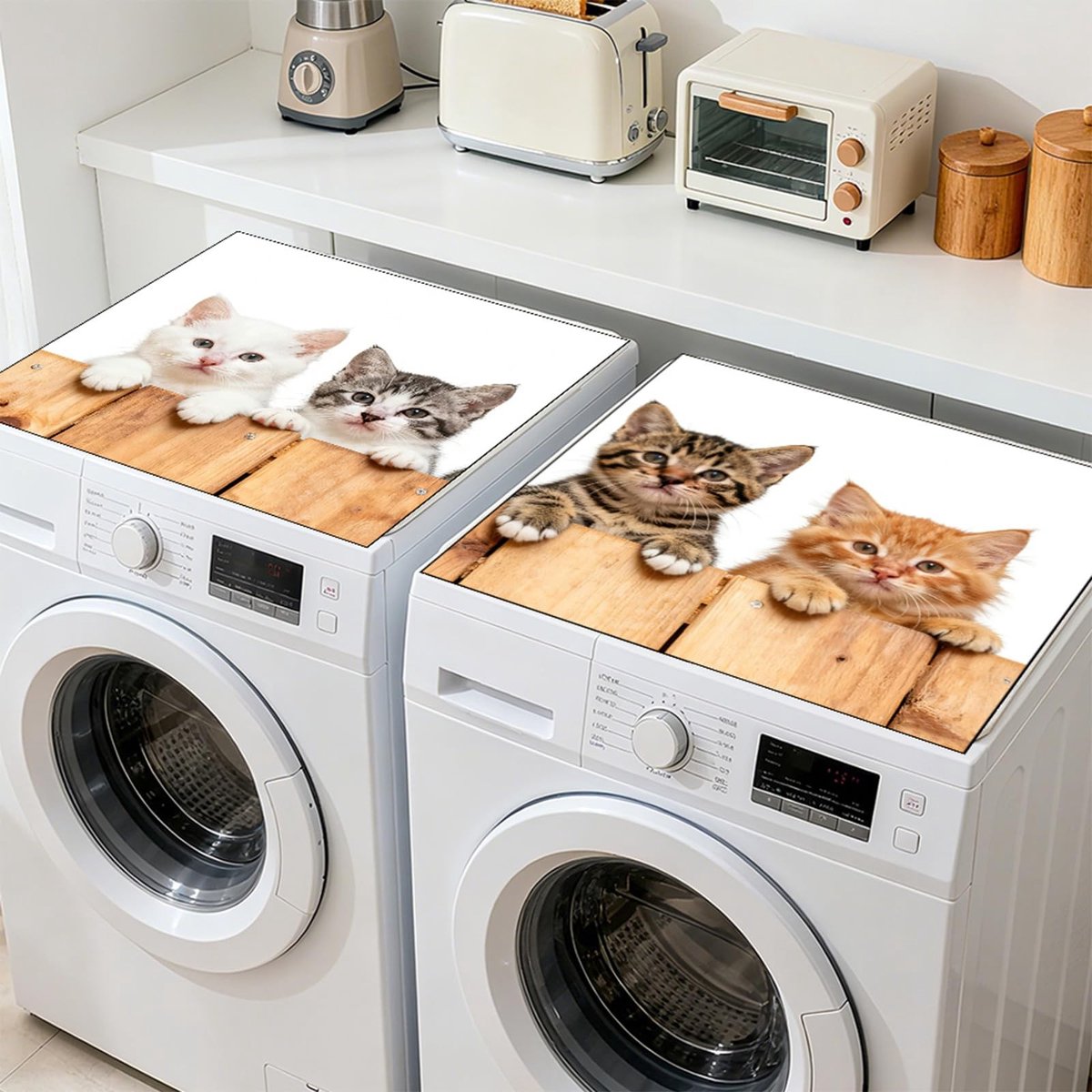 Omgoods - Beschermhoes voor Wasmachine/Droger met Schattig Kittenspatroon - 2 Stuks