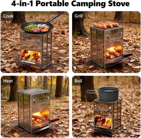 Omgoods - Camping Grill en Houtoven - Draagbare met Opbergtas — afbeelding 5