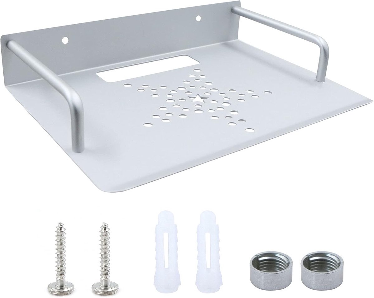 Router Tray voor Wandmontage - Aluminium Opbergvak voor Herhaler en Netwerkapparatuur - Ventilatie en Ruimtebesparing, 23 x 16 cm