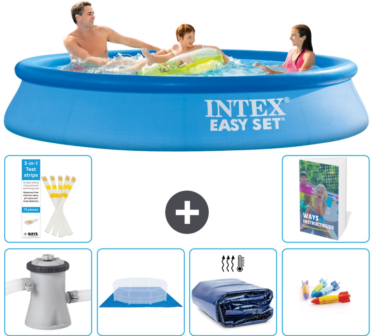 Intex Rond Opblaasbaar Easy Set Zwembad - 305 x 61 cm - Blauw - Inclusief Pomp - Grondzeil - Solarzeil - Speelgoed - 7-delig