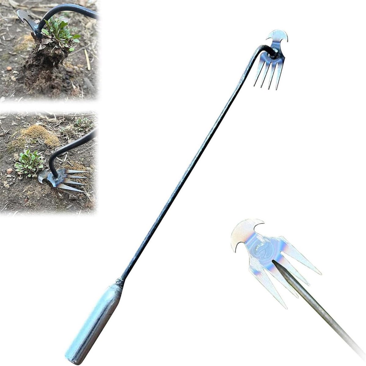 Onkruidtrekker Staal - Tuin Gereedschap - Onkruid Wieden - 4-Tine Ontwortelaar - 33x50 cm - Zilver