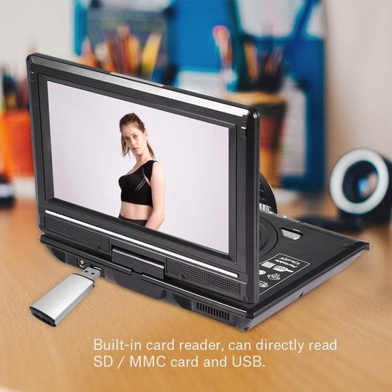 Draagbare DVD-speler - HD Videospeler - Reizen en Entertainment - Groot 9-inch Draaibaar Scherm - 9 Inch - Zwart — afbeelding 5