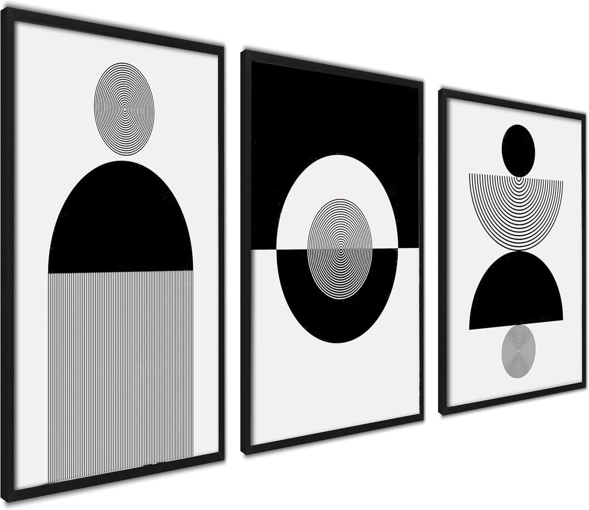 SnelShoppen - Set van 3 Posters 50x70cm Wanddecoratie Zwart-witte Abstracte Kunst, Stevige MDF Lijst, Met Beschermend Glas voor Woonkamer, Slaapkamer