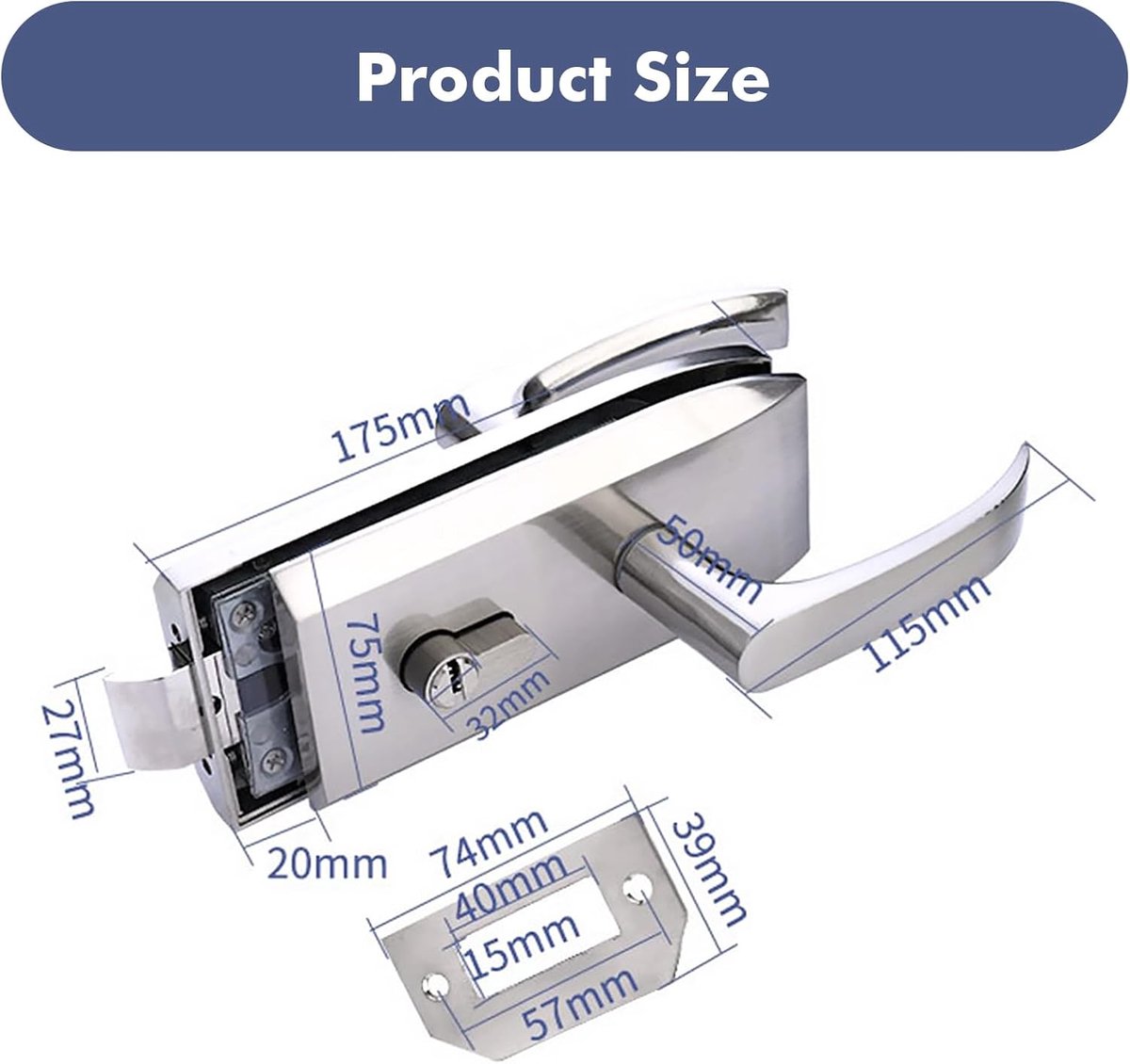 SnelShoppen - Glass Door Lock, RVS Deurslot voor Interne Deuren met 3 Sleutels, Veiligheidslock voor Glazen Deuren, Voor Kantoor, Badkamer, Balkon, De