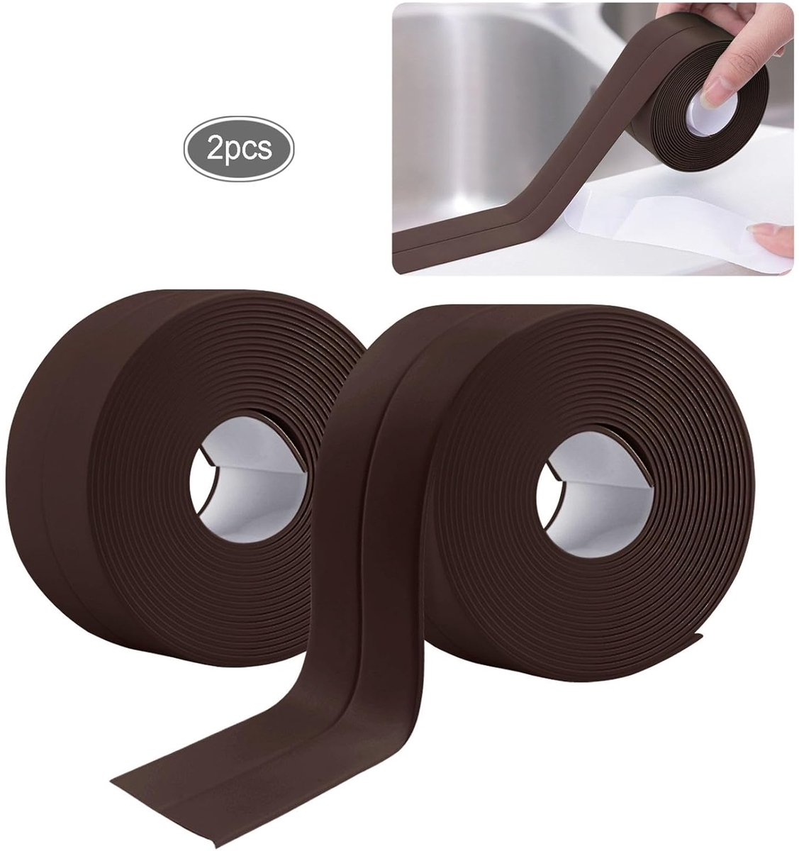 SnelShoppen - 2Pcs Kitband Sealant Tape, Waterdichte Hechtband voor Keramische Tegels, Keuken, Badkamer, Toilet, Wand Hoeklijn PE (Bruin)