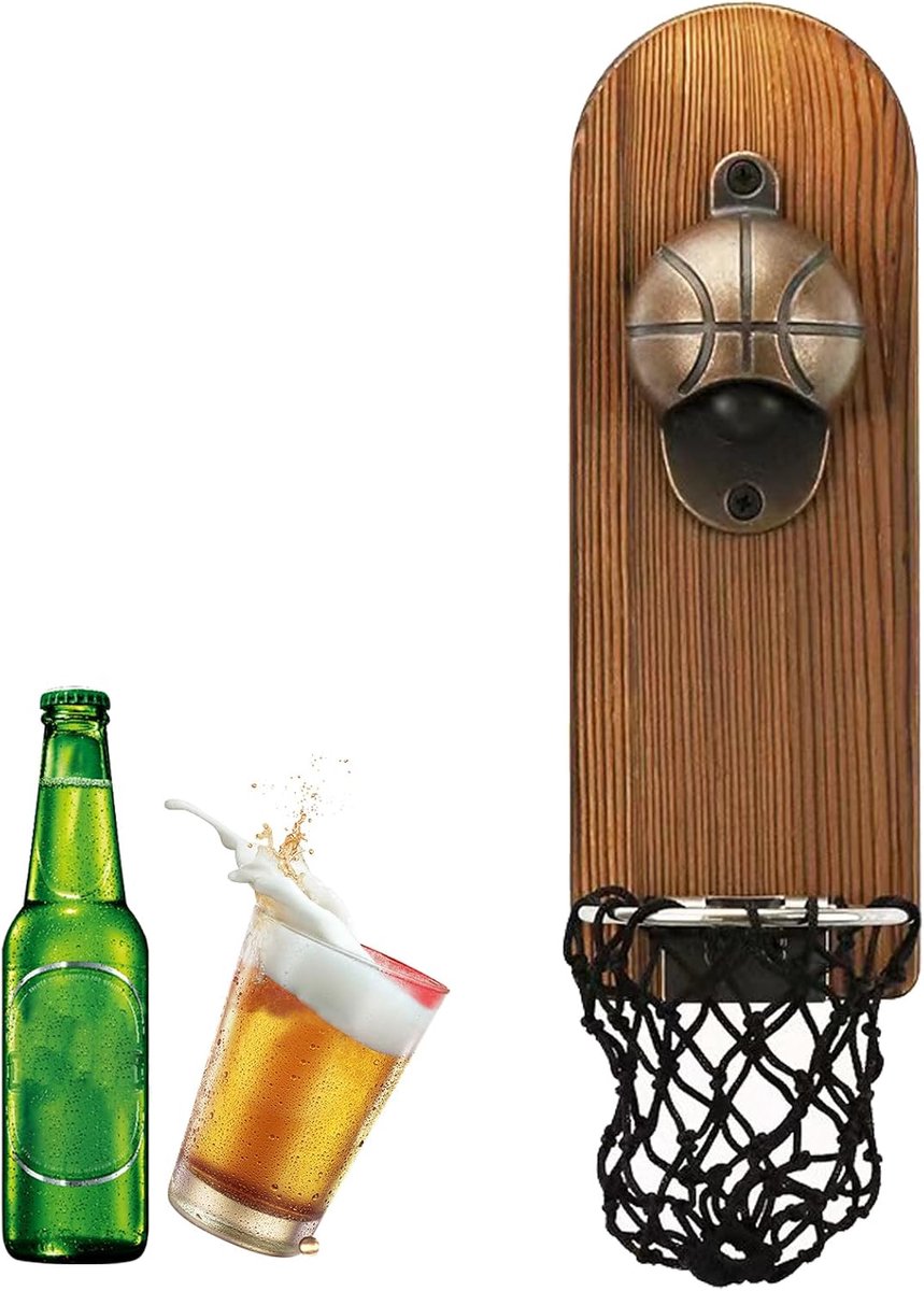 Flessenopener met magneet - wandmontage - vintage houten design - ideaal voor bierliefhebbers - ShopVlot