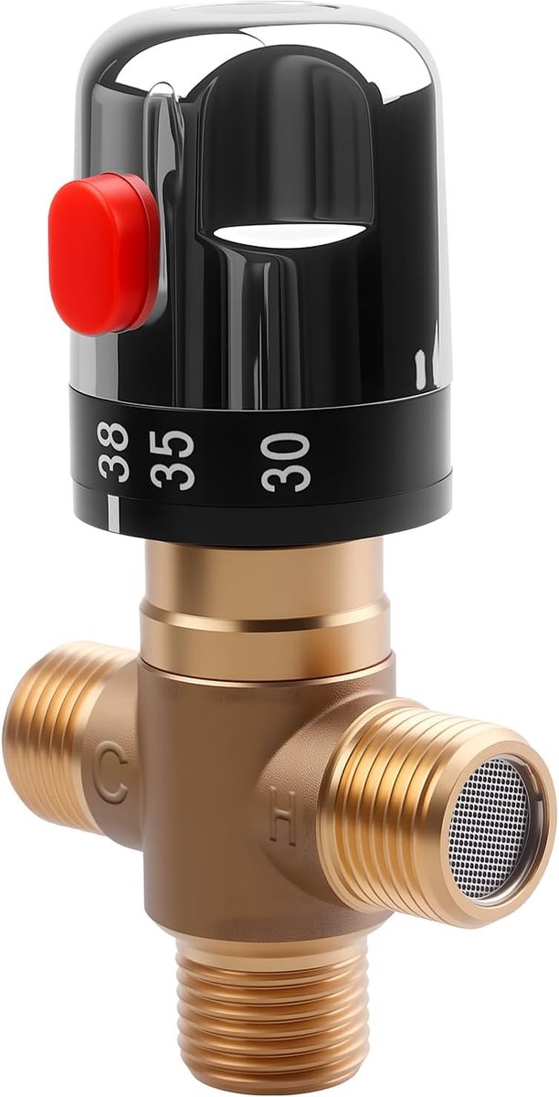 Thermostatische mengklep, 3-weg thermostaat mengklep, G1/2 messing thermostaat menger, water temperatuur regelklep, thermostaat mengklep voor badkamer, wasruimte, keuken gebruik