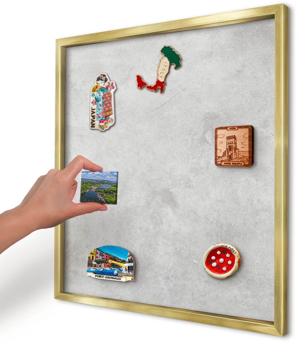 Artprintcave Grijs Magneetbord mit Gouden Frame - 50x50 cm - Grijze Elegantie Wandbord Magnetisch - Minimalist Magneetbord Voor Foto's - Achtergronden En Patronen