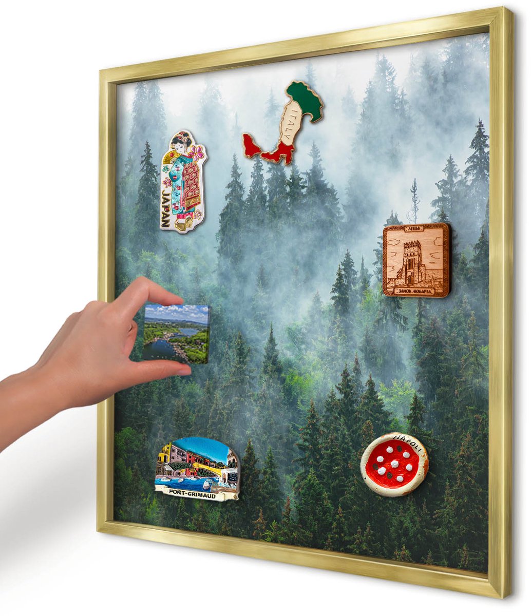 Artprintcave Groente Magneetbord mit Gouden Frame - 50x50 cm - Mysterieus Bos Magnetisch Bord Voor Magneten - Fotografisch Magnetische Organizer - Landschappen